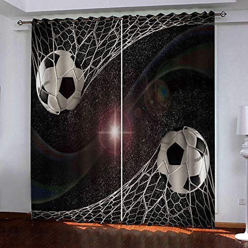Blickdicht Vorhang Kinder Fußball Kinderzimmer Vorhänge mit Ösen Polyester Gardinen Thermovorhang Ösenschal Kindergardinen für Wohnzimmer Schlafzimmer ,2er Set,75x166cm (B x H),Schwarz Und Weiß