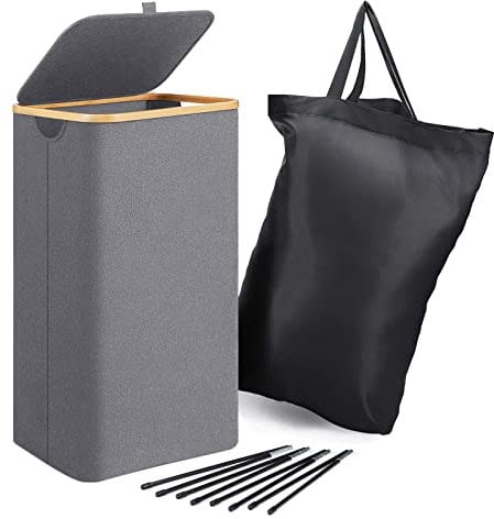 BRIAN & DANY Laundry Basket with Lid, Washing Baskets for Laundry, Dirty Clothes Basket, Slim Laundry Hamper with Removable Bag, Linen Basket Laundry Bin, Grey, 70x 39x 29 cm