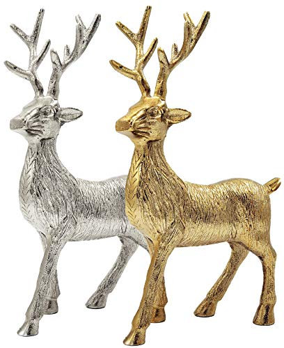 matrasa Hirsch aus Aluminium - Weihnachtsdeko Rentier Dekoration Figur 25 cm - Gold
