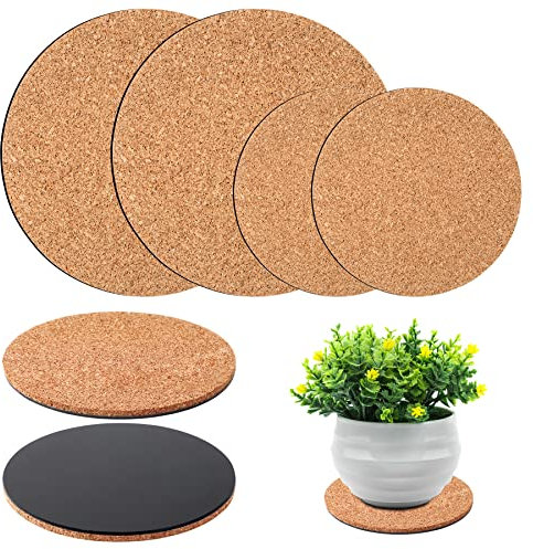 Augshy Cork Plant Coasters, 4 Pieces Cork Plant Mats for Indoor Plants and Garden Pots, Plant Saucer for Indoors (4 Inches, 6 Inches)