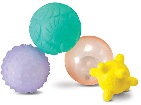 Infantino Licht & Geräusch Multisensorisches Bälle-Set – 4-teiliges Set mit texturierten Bällen Set für die sensorische Entwicklung, 215023-02, Mehrfarbig