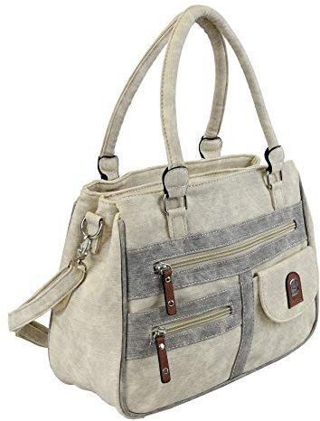irisaa Handtasche Damen Umhängetasche Medium Schultertasche praktische Henkeltasche mit vielen Fächern Hobo Taschen Vintage Look mit Reißverschluss, Damen Tasche:Beige