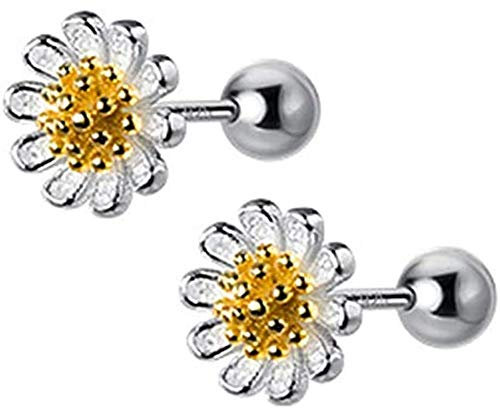 18G Cute Daisy Flower Cartilage Stud Earrings Sterling Silver for Women Girls Dainty Helix Tragus Earring Labret Studs Barbell Screw Back Ear Piercing Jewelry Gifts Hypoallergenic BFF