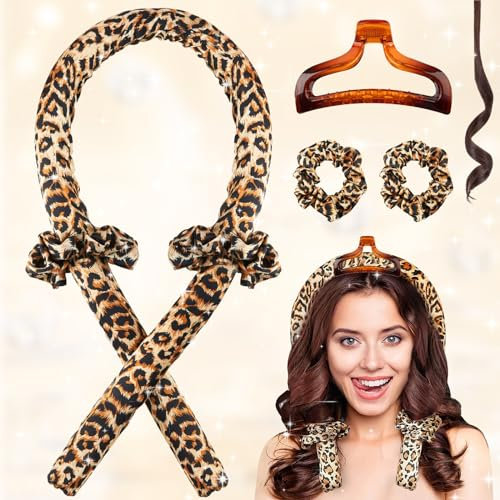 Silk Hair Curler, Foam Heatless Curlers, Heatless Curler Curling Rod Stirnband Curler, Soft Headband Wave Formers Haarlocker, Leopardenfarbe, Geeignet für Die Schlafenszeit, DIY Frisur