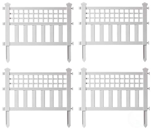 Gartenzaun aus Kunststoff, für den Außenbereich, 4 Paneele, Weiß