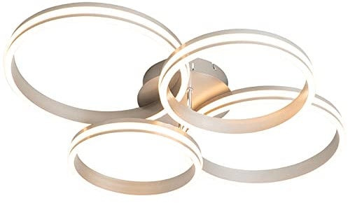 Qazqa - Design Deckenleuchte I Deckenlampe I Lampe I Leuchte Stahl I Silber I nickel matt inkl. LED 3-stufig dimmbar 4-flammig - Navara Dimmer I Dimmbar I Wohnzimmer I Schlafzimmer - Aluminium Rund -