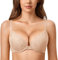 DOBREVA Damen Push Up BH Mit Spitze Gepolstert Plunge Bügel Vollschalen BHS Gemoldete Cups Beige 85B