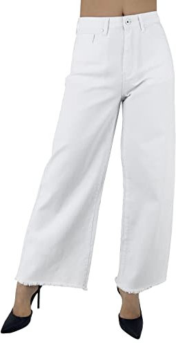 JOPHY & CO. Pantalone Palazzo Jeans Denim Donna Elasticizzato in Cotone con Tasche e Gamba a Zampa d'Elefante (cod. 197, 197-1, 208, 198, 146) (Bianco (cod. 211), XS)