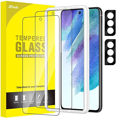 JETech Schutzfolie für Samsung Galaxy S21 FE 5G mit Kameraschutz und Einfaches Installationswerkzeug, Panzer Schutz Gehärtetes Glas Displayschutz, Fingerabdruck ID Kompatibel, 2 Stück