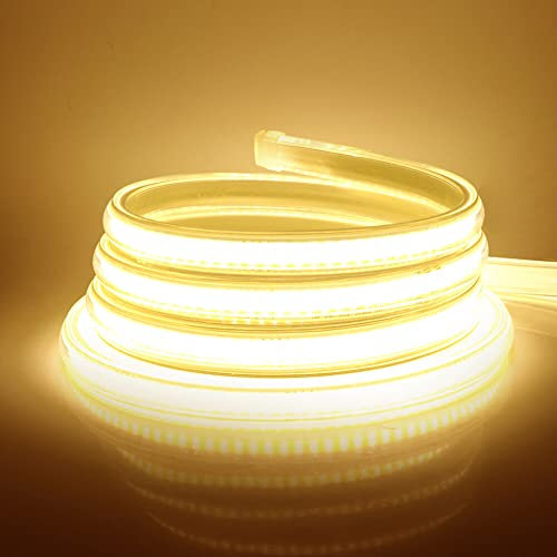 Wisada COB LED Streifen 20m, 220V 360 LEDs/m FCOB LED Band CRI≥90, Wasserdichte Hohe Dichte Flexibler Superhell Warmweiß COB LED Lichtband mit Schaltstecker für Schlafzimmer, Schrankbeleuchtung