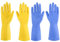 Gummihandschuhe, Geschirrspüler, 2 Paar für die Küche, Reinigungshandschuhe für den Haushalt, wiederverwendbar. (XL, gelb + blau)