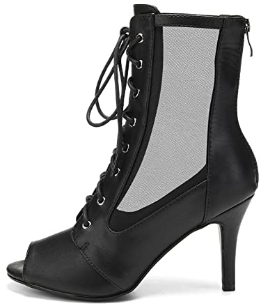 HIPPOSEUS Bottines de Danse Femme à Fermeture éclair arrière et Lacets Talon Haut 8cm Chaussures de Danse Sexy pour Heels Danse et Pratiques,Modèle 5136,Noir,39 EU