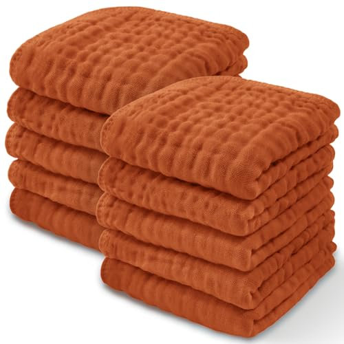 Babywaschlappen, Babyhandtücher aus Musselin-Baumwolle, groß, 25,4 x 25,4 cm, weich auf empfindlicher Haut, saugfähig, für Jungen, Mädchen, Neugeborene, Babys, Kleinkinder (Granat, 10 Stück)