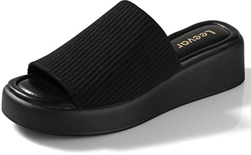 Leevar Plateau Sandalen für Damen, Weiche Memory Schaum Gepolsterte Plateau Sandalen, Slip-On Bequeme Plateau Slides mit offenem Zehenbereich