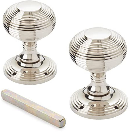 AB Hardware 55mm Solid Brass Beehive Mortice Door Knobs Knob Pair Set Quality New Victorian (Polished Nickel)