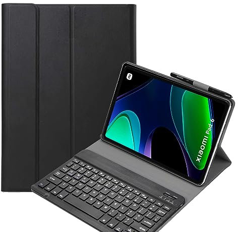 FKQLH Funda con Teclado Español Ñ Slim Desmontable Inalámbrico Bluetooth Teclado Magnético Funda para Xiaomi Pad 6/6 Pro, Negro