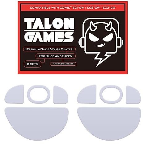 2Sets of TALONGAMES Rounded Curved Edges Mouse Feet Skates Compatible with Zowie EC-CW Series Gaming Mouse Feet Replacement, 0.8mm, Pure PTFE Material with Super Smooth Glide Pads