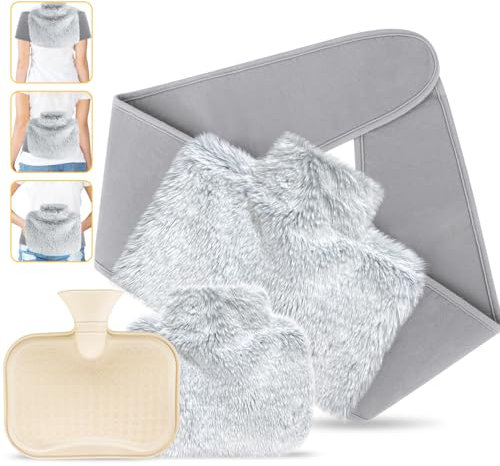 Bouillotte Eau Chaude avec Ceinture et Housse Douce, Bouillote Chauffant Peluche Bouillotte à Eau Règles Dos Ventre Taille, Bouillotte Ceinture Bouillotte Caoutchouc Hiver Cadeaux pour Femelles Homme