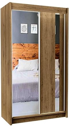 Mars Meble Garderobenschrank mit Spiegel Gaja Schrank mit Schiebetüren Einlegeböden Kleiderstange, Farbe: Artisan, Breite: 150 cm