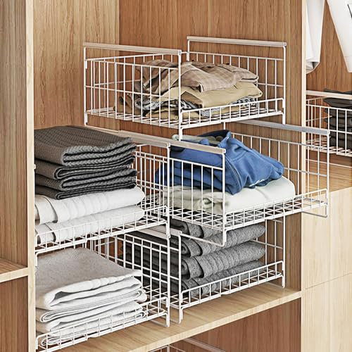 DongMaple 3 Stück Schrank Organizer Kleiderschrank, Stapelbare Aufbewahrungsbox, Schrank Schubladen, Regal Metall Schrank, Kleiderschrank Ordnungssystem Faltbar für Haus, Weiß