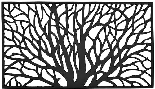 Fußmatte Gummi 40 x 70 cm mit Baum-Motiv rutschfest und witterungsbeständig bei Regen und Schnee, Schmutzfangmatte, Schuhabstreifer, Sauberlaufmatte Fußabtreter für Außen und Innen, schwarz