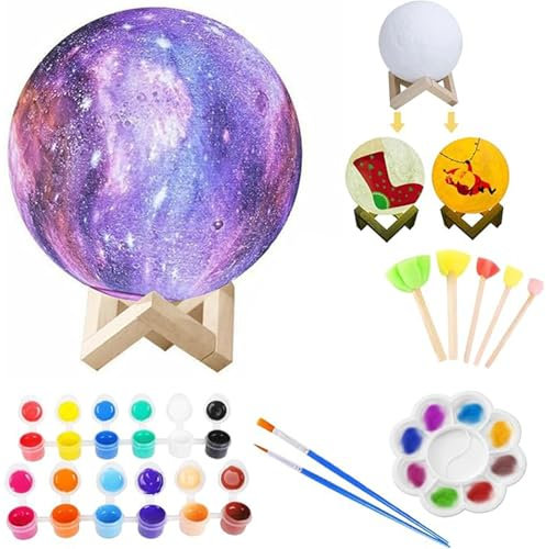 Paint Your Own Moon Lamp Kit, DIY 3D Moon Night Light with Wooden Stand, Arts and Crafts Kits for Kids Ages 8-12, Girls Boy Birthday Christmas Gifts Toys Ages 3 4 5 6 7 8 9 10 11 12