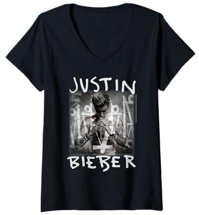 Damen Justin Bieber Purpose Album Cover by Rock Off T-Shirt mit V-Ausschnitt