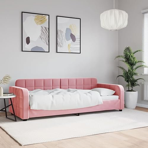 Festnight Schlafsofa 2 sitzer Sofa Couch mit Schlaffunktion Schlafcouch Tagesbett Bettsofa Gästebett Jugendbett Sofa klein -Rosa-Samt-80 x 200 cm