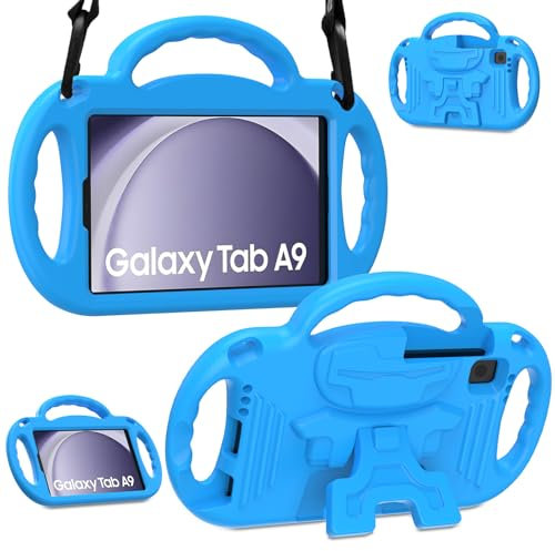 SINSO Kids Case for Samsung Galaxy Tab A9 8.7 inch 2023, Galaxy Tab A7 Lite, with Shoulder Strap, Durable Light Weight Handle Stand Child-Proof Bumper Case for Galaxy Tab A9&Tab A7 Lite 2021, Blue