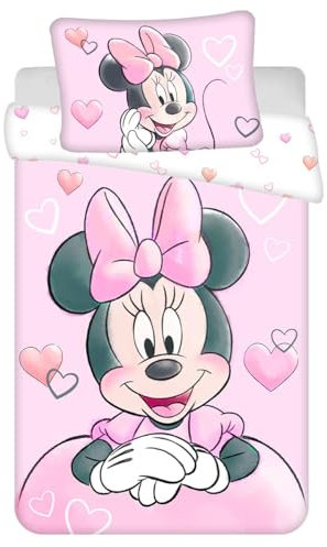 Jerry Fabrics Minnie Powder Pink Bedding Set for Baby or Junior Bed, 100% Cotton, Duvet Cover 100 x 135 cm + Pillowcase