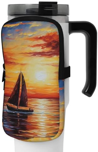OUSIKA Sunset Sailboat Print Water Bottle Pouch Tumbler Pouch Bag Handheld Sports Drink Bottle Accessories Bag Zipper Pouch Belt Bag for Men Women, Schwarz , S