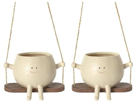 Bookwarm 1/2 Pièces Jardinière À Suspendre Intérieur Extérieur, Mignon Pot De Fleurs en Résine, Cache Pot en Forme De Visage, Pot De Fleurs Balançoire, Tête De Pot De Fleur À Visage Suspend