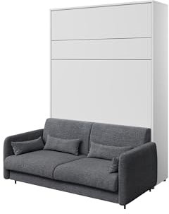 MEBLINI Schrankbett mit Sofa Bed Concept - Wandbett mit Lattenrost - Klappbett mit Schrank - Wandklappbett - Murphy Bed - BC-01-140x200cm Vertikal - Weiß Matt/Dunkelgrau mit Matratze