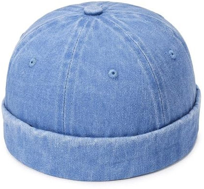 HAORUN Unisex Washed Denim Docker Cap Rolled Cuff Beanie Hip Hop Hat Brimless, Blau, Einheitsgr��e