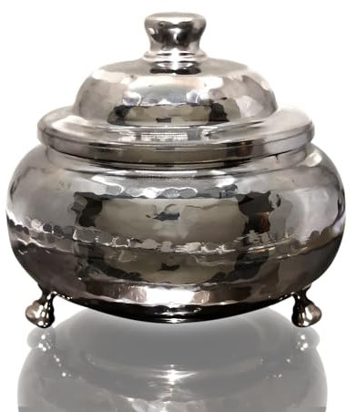 Kupfer-Zuckerdose mit Deckel, handgefertigt, türkisches Motiv, Mehrzweck-Gewürz- und Gewürzdose, Kaffeedose, ideale Küchendekoration und Einweihungsgeschenk (gehämmert, vernickelt)