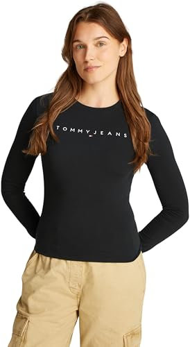 Tommy Jeans Women’s Linear Slim Fit Long Sleeve Top, Black (Black), S