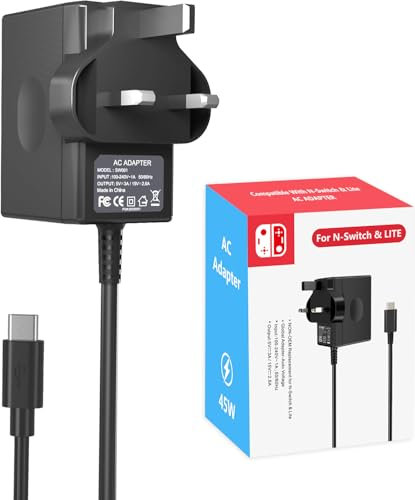 Nintendo Switch Charger, 45W Fast Charging AC Adapter, 5FT Type-C Cable, Power Supply for Switch Dock and Pro Controller