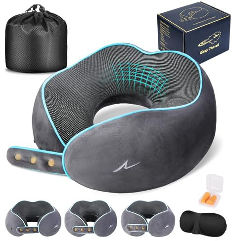 Cirorld Nackenkissen Flugzeug, Verstellbares Reisekissen Memory Foam, Ergonomisch Gestaltetes Nackenhörnchen Nackenkissen Reise Ideal für Reisen Flugzeug Büro Mit 3D Schlafmaske Ohrstöpsel Netztasche