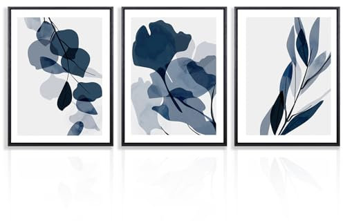 NymphFable Abstrakte Botanische Wanddekoration Poster Blaue Pflanze Drucke, Aquarell Blume Wand Poster für Schlafzimmer Wohnzimmer Dekor 12x16 im Satz von 3 ungerahmt