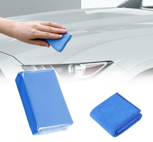 Diyxisk Reinigungsknete Auto, 100g Lackknete Auto, Sicherheit Lackknete, Wesentlich Auto Reinigungsset, mit Handtuch, für Autos Motorräder Caravans Autowäsche Wachse Insektenresten (Blau)