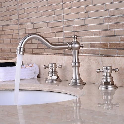 Badezimmer-Waschtischarmatur aus gebürstetem Nickel, Doppelgriff, 3-teiliges Set, Badewannenarmatur GZ-8205L