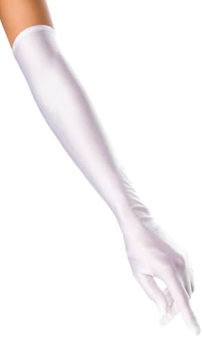 Frauen Weiße Wetlookhandschuhe lang elegante Handstulpen aus Satin glänzend Armstulpen Wetlook