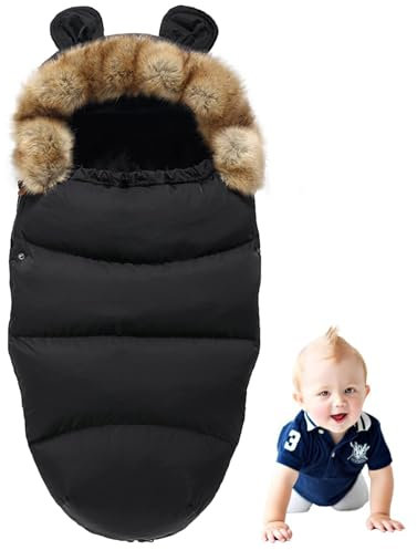 Fußsack Kinderwagen, Fusssack Kinderwagen Baby, Dicken Warmen Winterfußsack Buggy, Wetterfester Babyschlafsack mit Reißverschluss für alle Kinderwagen (Schwarz)