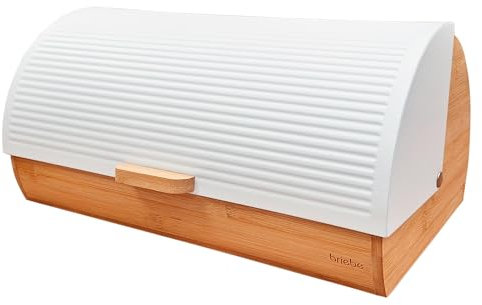 briebe Nordic Panera para Guardar Pan de Mesa Madera Bambú, Tapa Deslizante, Bread Box para Almacenamiento Pan y Bollería, Diseño Nórdico Moderno, Blanco