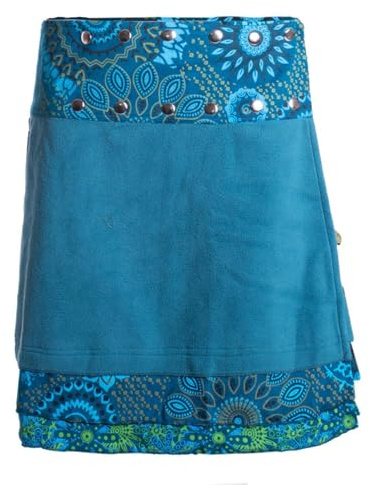 Vishes - Alternative Bekleidung - Damen Warmer Wickelrock Rock zum Wickeln mit Druckknöpfen Mandalas türkis 40-48