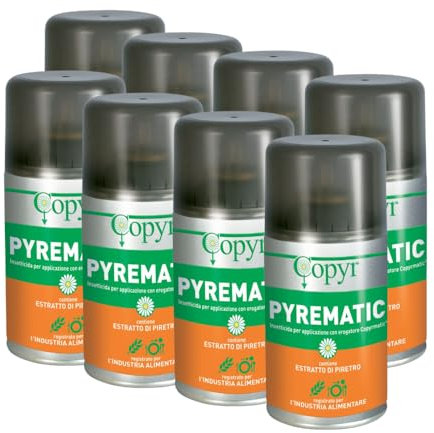 Insetticida al Piretro pronto all'uso,antizanzara,mosche e insetti volanti,per uso domestico e civile per alberghi,ospedali,ristoranti.Per industria alimentare.Bomboletta da 250ml X 8pezzi