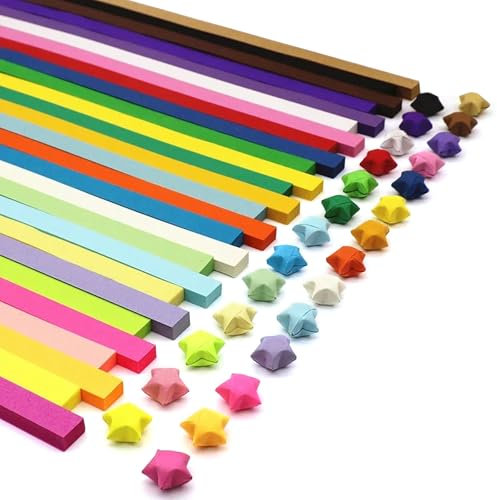 UOCAI 1030 Stück Origami Sterne Papier,27 Farben,Streifen Origami Sterne Papierstreifen Package,Glücksstern Papierstreifen,Papierstreifen Origamipapier,Origami Stern Papierstreifen für Bastelarbeiten