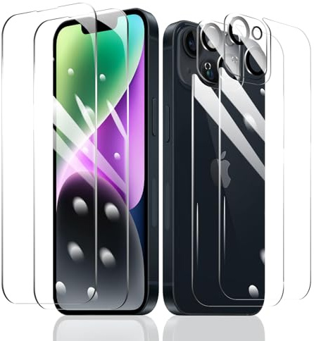 Fylnatc [2+2+2] Schutzfolie für iPhone 14 Plus + Kameraschutz + Rückseite Schutzfolie mit einfachem Befestigungswerkzeug, Panzer Schutz Glas, gehärtetem Glas
