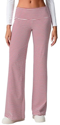 Acrawnni Damen-Jogginghose mit weitem Bein, Workout, Loungehose, gestreifter Druck, umklappbar, niedrige Taille, Yogahose, Streetwear