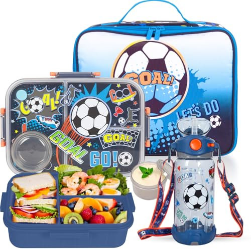 PinkSheep Juego de lonchera Bento para niños con recipientes de 1200 ml a prueba de fugas con 3 compartimentos, botella de agua sin BPA de 24 onzas, bolsa de almuerzo aislada para la escuela, niños